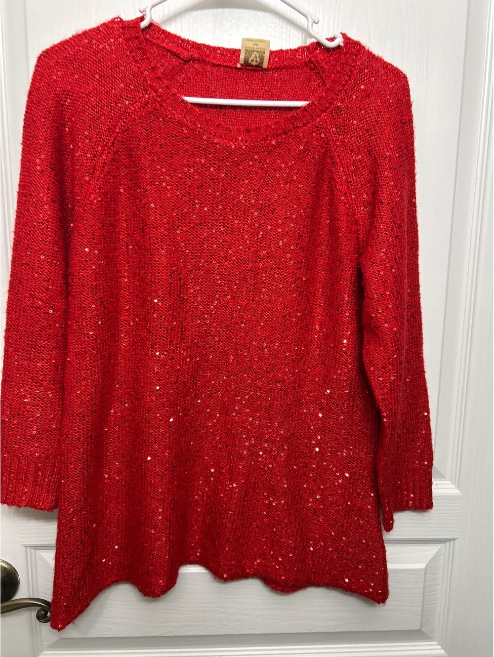 Anne Klein Red Sequin Knit Sweater Size M